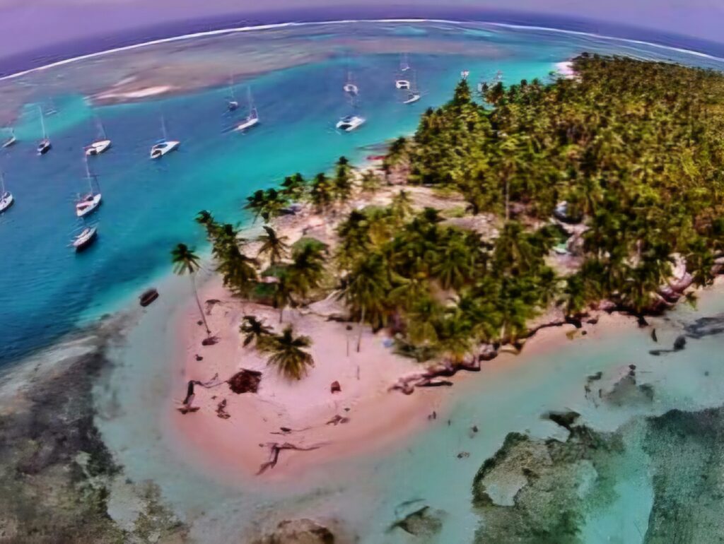 Widok z lotu ptaka na wysepki San Blas.