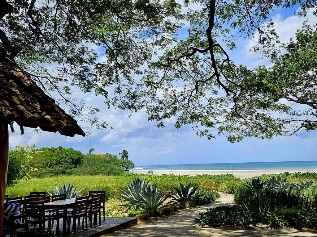 Widok na ogród i plażę hotelu Rancho Santana.